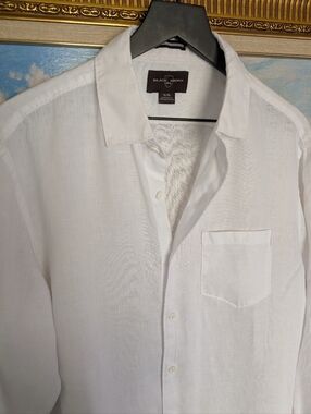 Black Brown 1826 White Linen Casual Button-Down Shirt